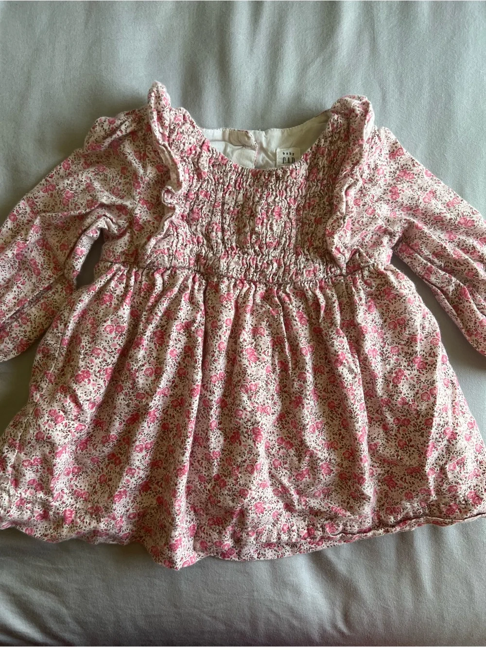GAP Pink Floral Smocked Long-Sleeve Dress Top